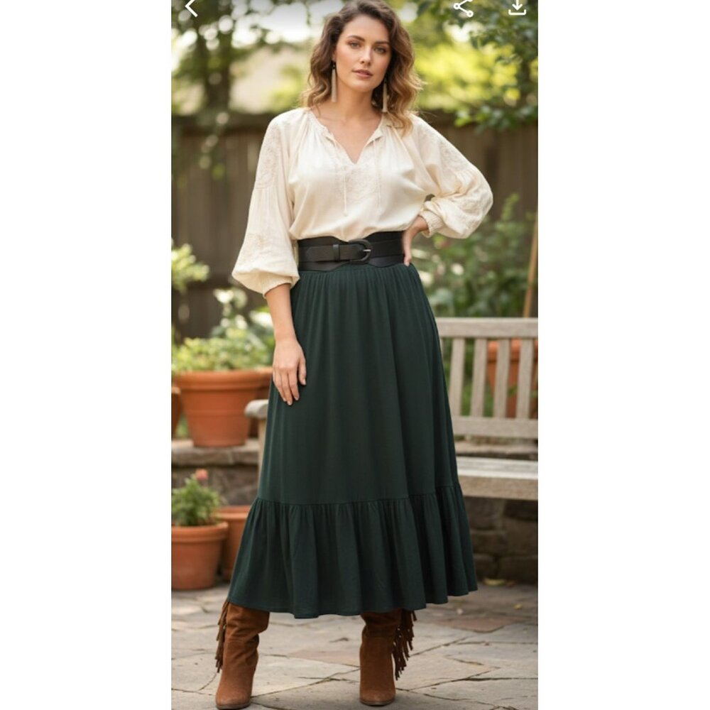 Monn NWT Modesty Jersey Whimsygoth Ruffle Elastic Waist Black Long Skirt 1XL